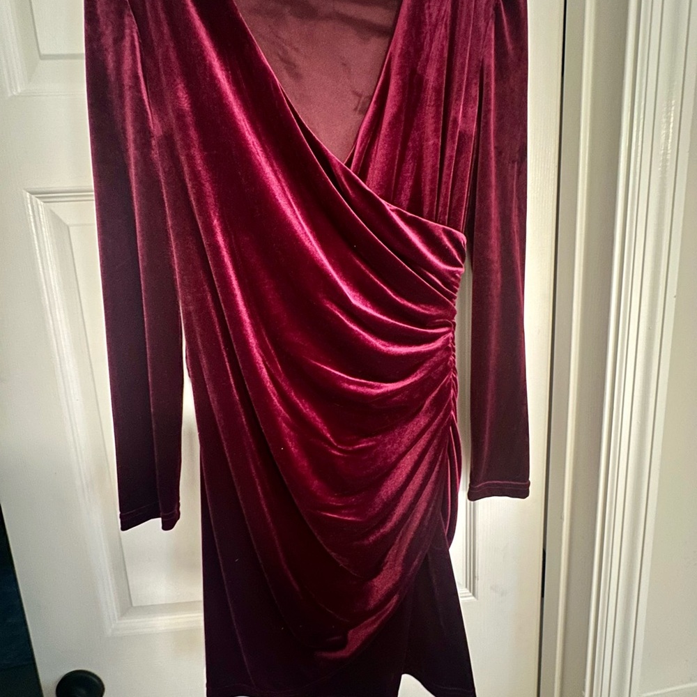 Alex Marie Deep Red Velvet Long Sleeve Dress